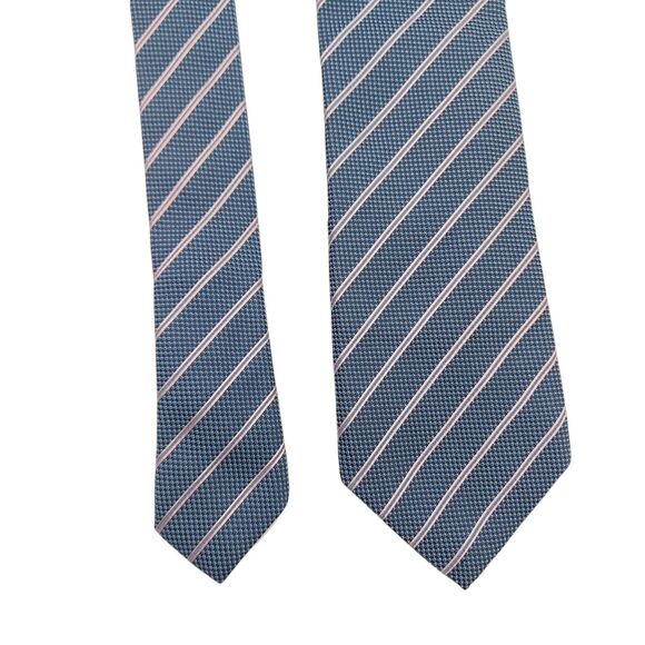 Boss Hugo Boss Tie Mens Blue Silk Narrow Stripes Luxury Designer Made in Italy - Picture 5 of 11